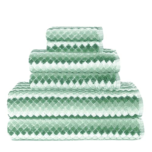 ADI Central Park Studios Monetta Textured Stripe 6 Piece Bath Towel Set in Beryl Green