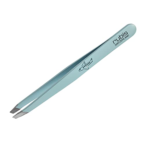 Rubis Classic Come Fly with Me Stainless Steel Slanted Tweezers for Precise Eyebrows and Hair Removal, The Emotional Collection, Light Blue Pastel