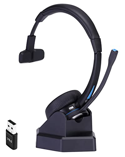TruVoice BT50 Wireless Bluetooth Headset with Noise Canceling Microphone, HD Speakers and Separate Charging Base – Connects to 2 Devices Including PC, Cell Phones and Bluetooth Enabled Desk Phones.