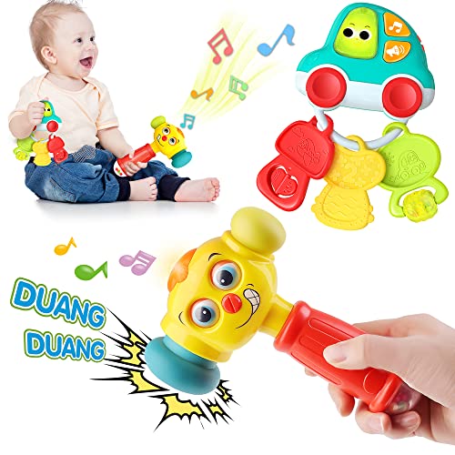 iPlay, iLearn Baby Musical Toys for 1 Year Old, Toddler Hammer Pounding Toy W/ Lights and Sounds, Infant Key Sensory Teething, Learning Christmas Babies Gift for 12 18 Months 1-3 Yr Old Kid Girls Boys
