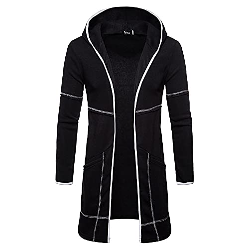 WUAI-Men Casual Kimono Cardigan Sweaters Shawl Collar Slim Fit Open Front Longline Hooded Cardigan Jackets with Pockets(Black,Medium) | The Storepaperoomates Retail Market - Fast Affordable Shopping