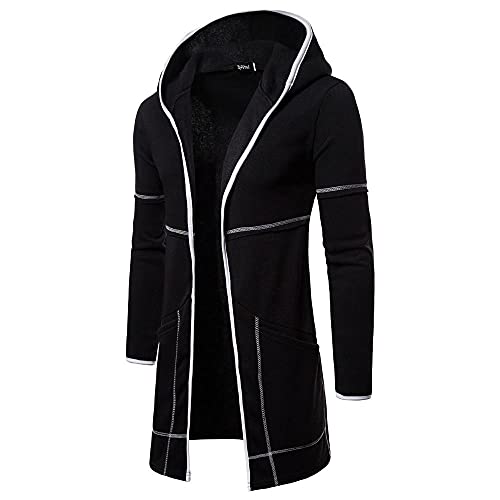WUAI-Men Casual Kimono Cardigan Sweaters Shawl Collar Slim Fit Open Front Longline Hooded Cardigan Jackets with Pockets(Black,Medium) | The Storepaperoomates Retail Market - Fast Affordable Shopping