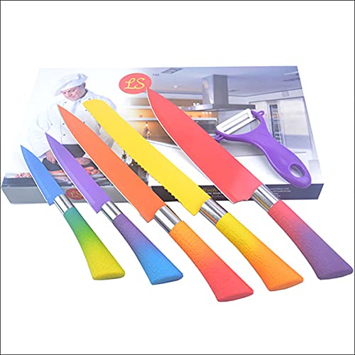 Qisebin Colorful 6-Piece knife set Colorful Stainless Steel Kitchen Tools, stainless steel super sharp,8 INCH,Chef Knife 6 inch