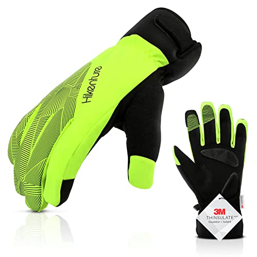 Hikenture Winter Cycling Gloves, 3M Thinsulate Waterproof Bike Gloves for Men&Women, Thermal Touchscreen Warm Biking Gloves (XL, Fluorescent Green)