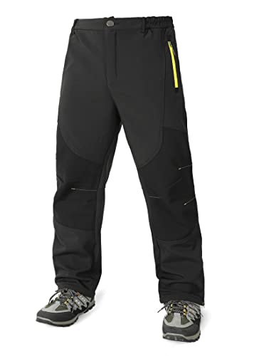 HONCAN Men’s Snow Ski Pants Outdoor Waterproof Windproof Super-soft velvet lined Hiking Pants Softshell with Zipper Pockets(HC701Black02-M)