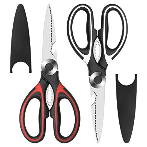 AlifafaZ Kitchen Scissors,Heavy duty Food scissors,Multipurpose Stainless Steel Food Scissors for Poultry,Fish, Meat, Vegetables Herbs, Bones, Dishwasher Safe,2-Pack Kitchen Shears