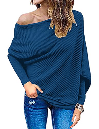 Qearal Off The Shoulder Top Sweaters Fashion Sweatshirts for Women Tops Teal L
