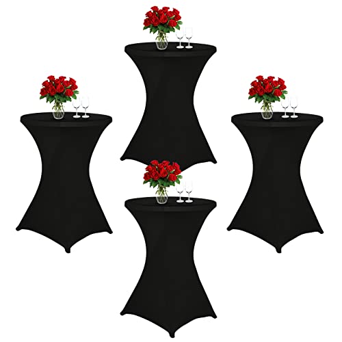 LOKUME 4 Packs Cocktail Spandex Stretch Square Corners Tablecloth,32″ x 43″ Black Spandex Cocktail Round Table Covers, Fitted Highboy Cocktail Table Cloth for Bar Wedding Cocktail Party Banquet Table