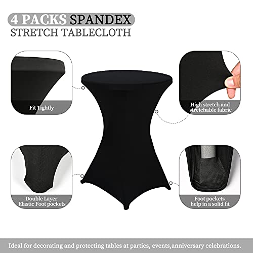 LOKUME 4 Packs Cocktail Spandex Stretch Square Corners Tablecloth,32″ x 43″ Black Spandex Cocktail Round Table Covers, Fitted Highboy Cocktail Table Cloth for Bar Wedding Cocktail Party Banquet Table | The Storepaperoomates Retail Market - Fast Affordable Shopping