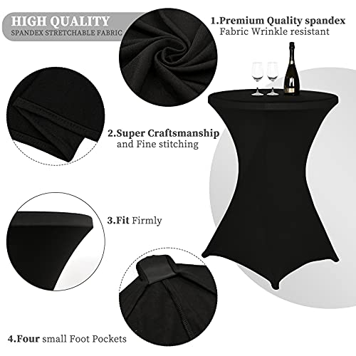 LOKUME 4 Packs Cocktail Spandex Stretch Square Corners Tablecloth,32″ x 43″ Black Spandex Cocktail Round Table Covers, Fitted Highboy Cocktail Table Cloth for Bar Wedding Cocktail Party Banquet Table | The Storepaperoomates Retail Market - Fast Affordable Shopping