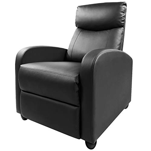 Living Room Recliner Chair, PU Leather Adjustable Single Recliner Sofa Home Theater Seating Reading Chair for Bedroom, Dark Black