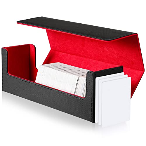Weewooday MTG Desk Box 400 Card Desk Box Card Storage Box Magnetic Deck Box PU Leather Deck Box for Trading Card Games 12.2 x 4.4 x 3.74 Inches (Black and Red)