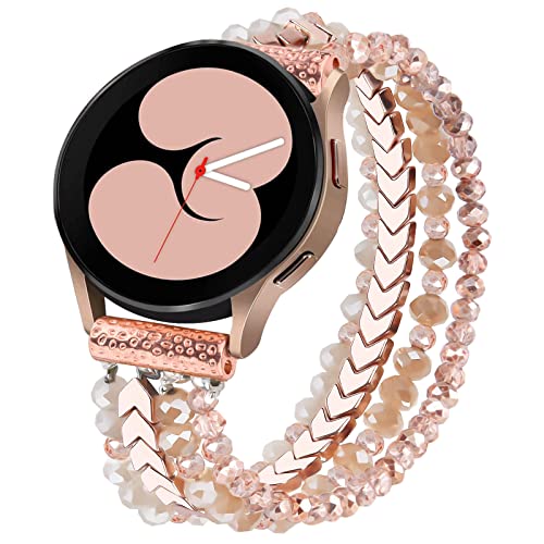 MOFREE Compatible for Samsung Galaxy Watch 4 40mm 44mm Bands/Galaxy Watch 5/Active 2 40mm 44mm/Watch 4 Classic 42mm 46mm Band Women, 20mm Handmade Fashion Elastic Beaded Bracelet Replacement for Galaxy Watch 5 Pro 45mm
