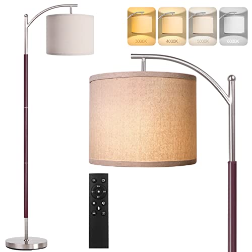 ROTTOGOON Floor Lamp for Living Room, 4 Color Temperature LED Floor Lamp with Remote Control & Foot Switch, LED Bulb Included, Modern Standing Lamp for Bedroom, Study Room, Office – Silver & Brown