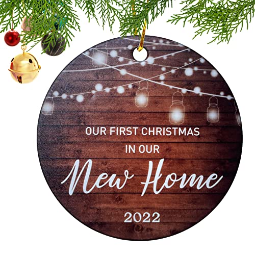 First Christmas in New Home Ornament 2022 with Gift Box, House Warming Gifts New Home Presents Christmas Tree Ornaments Ceramic Xmas Festival Rustic Christmas Décor-New Home 1