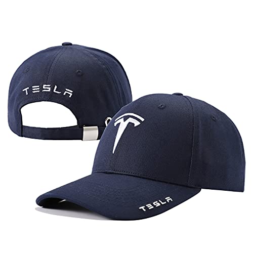 BAGA Compatible with Tesla Logo Embroidered Adjustable Baseball Caps for Men and Women Hat Travel Cap Racing Motor Hat (Navy Blue White)