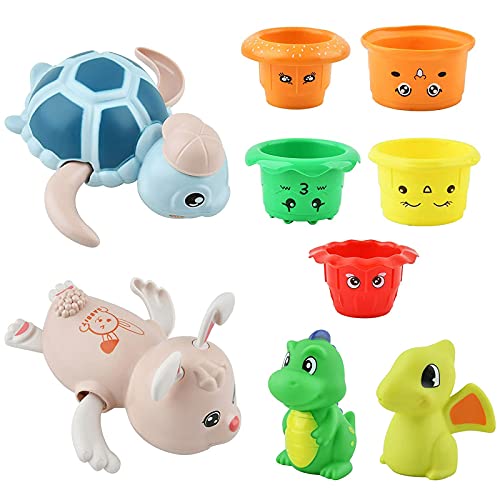 Baby Bath Toys, 9pcs Pool Toys Bathtub Toys for Toddlers Kids, Go! Go! Cute Swimming Turtles Interactive Mold Free Infant Bath Toys