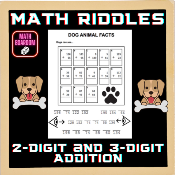 DOG Facts || TWO DIGIT AND THREE DIGIT ADDITION MATH WORKSHEETS