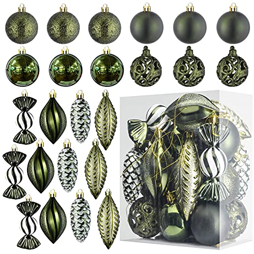 Prextex Christmas Ball Ornaments for Christmas Decorations (Emerald Green) | 24 pcs Xmas Tree Shatterproof Ornaments with Hanging Loop for Holiday, Wreath and Party Decorations