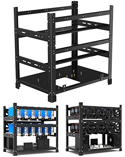 HIMAmonkey Mining Rig Frame 12 GPU, Steel Open Air Crypto Mining Frame,Mining Rack Case Support 2 PSU for Bitcoin/ETH/ETC/Zcash,Excluding Fans & GPU