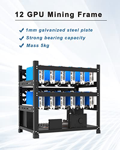 HIMAmonkey Mining Rig Frame 12 GPU, Steel Open Air Crypto Mining Frame,Mining Rack Case Support 2 PSU for Bitcoin/ETH/ETC/Zcash,Excluding Fans & GPU | The Storepaperoomates Retail Market - Fast Affordable Shopping