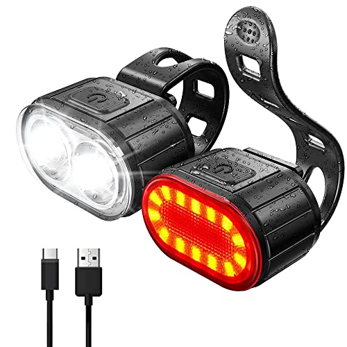 CBTYOOH USB Rechargeable Bike Light Set, 350 Lumen Super Bright Bike Lights Front and Back LED Rear Taillight, Bicycle Lights for Night Riding Safety, Waterproof IPX5, 4/6 Modes, Mode Memory
