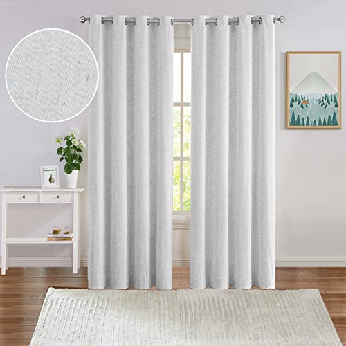 Kayne Studio Natural Linen Full Blackout Curtains for Bedroom Thermal Insulated Noise Reduction Energy Saving Curtain Panels for Living Room Grommet Top Window Treatment, 52 x 63 Inch, Set of 2