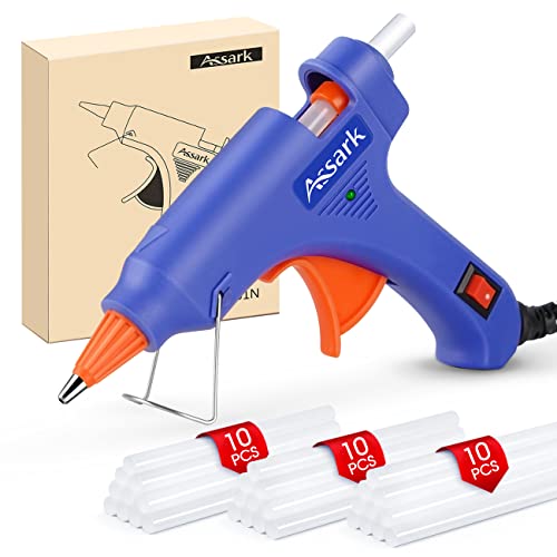 Assark Glue Gun, Mini Hot Glue Gun Kit with 30 Glue Sticks for School Crafts DIY Arts Quick Home Repairs, 20W (Blue)