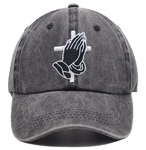 Jesus Praying Hands Cross Hat, Christian Gifts for Men Women, Adjustable Embroidered Dad Baseball Cap