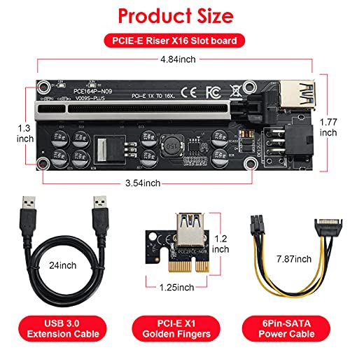 PCIE Riser Card 8 Capacitors,GPU Extender Riser Card for Bitcoin Litecoin ETH Ethereum Mining,with 60 cm USB 3.0 Extension Cable & 6PIN SATA Power Cable (V009s-PLUS,6 Pack) | The Storepaperoomates Retail Market - Fast Affordable Shopping