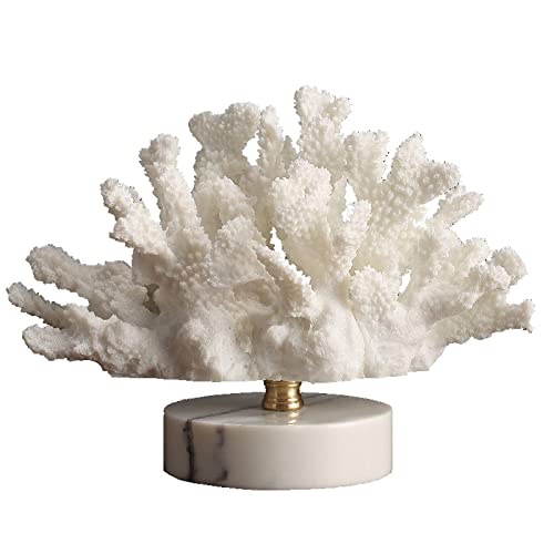 Coral Reef Statue Decor,Beach Decorative Statue in The Coral,Home Decor, for Aquarium, Bedroom, Living Room, Garden, Coffee, Office,White Synthetic Resin Sculptures