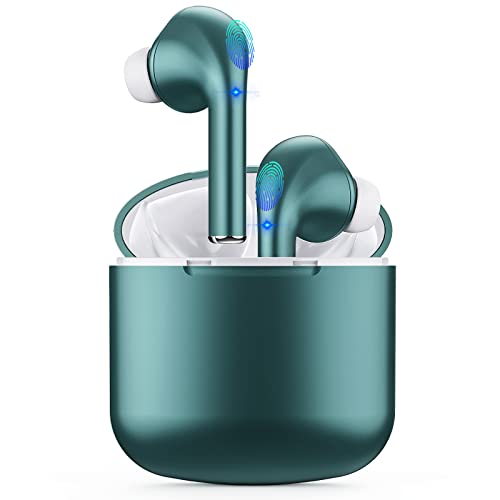YHT Wireless Earbuds Bluetooth 5.3 Headphones 4-Mics Clear Calls ENC Noise Cancelling Ear Buds Deep Bass Bluetooth Earbuds Waterproof Sports in-Ear Stereo Headphones for iPhone Android Green