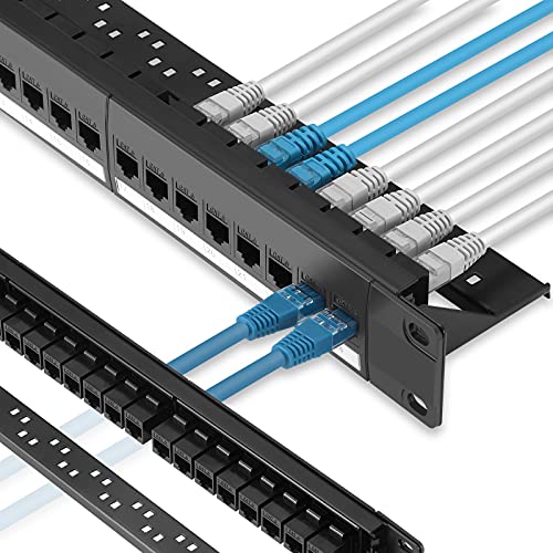 Rapink Patch Panel 24 Port Cat6 with Inline Keystone 10G Support, Pass-Thru Coupler Patch Panel UTP 19-Inch with Removable Back Bar, 1U Network Patch Panel for Cat6, Cat5e, Cat5 Cabling