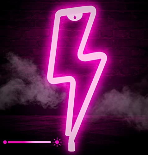 PINK Lightning LED Neon Signs for Wall Decor. LED Sign With Dimmer and USB Charger. Light Up Signs, Lightning Bolt Neon Signs, Lightning Bolt Light, Led Room Decor, Led Signs for Bedroom. Neon Lights for Bedroom
