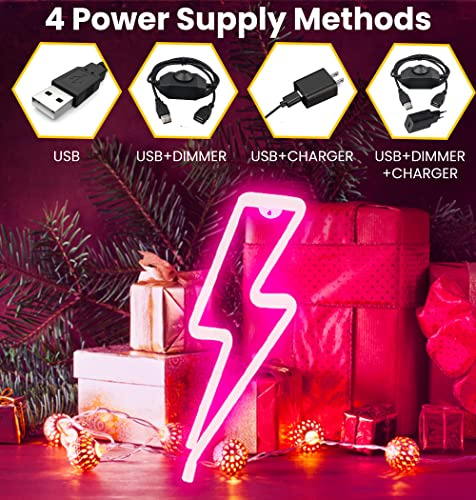 PINK Lightning LED Neon Signs for Wall Decor. LED Sign With Dimmer and USB Charger. Light Up Signs, Lightning Bolt Neon Signs, Lightning Bolt Light, Led Room Decor, Led Signs for Bedroom. Neon Lights for Bedroom | The Storepaperoomates Retail Market - Fast Affordable Shopping