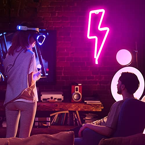 PINK Lightning LED Neon Signs for Wall Decor. LED Sign With Dimmer and USB Charger. Light Up Signs, Lightning Bolt Neon Signs, Lightning Bolt Light, Led Room Decor, Led Signs for Bedroom. Neon Lights for Bedroom | The Storepaperoomates Retail Market - Fast Affordable Shopping