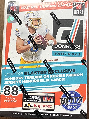 2021 Panini Donruss NFL Football Factory Sealed Blaster Box 11 Packs of 8 Cards, Massive 88 Cards in All Chase Optic Preview Rated Rookie Cards of Trevor Lawrence (1st Overall Pick to Jacksonville), Zach Wilson (New York Jets), Trey Lance (San Francisco 4