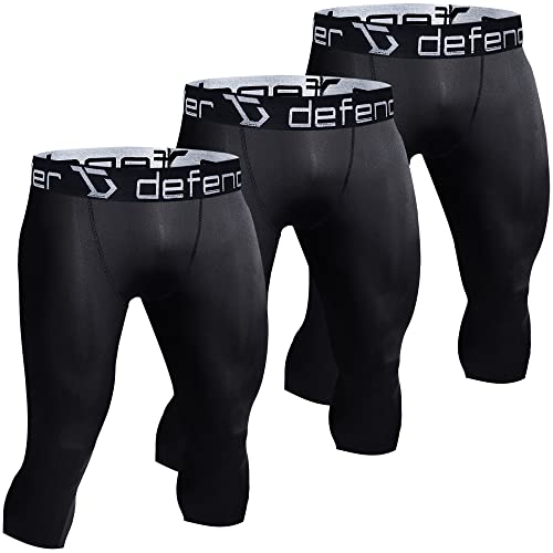 dfen Men’s New 3 Packs Sports Compression 3/4 Capri Pants Under Base Layer Jerseys Leggings Tights Fits Cool Bottoms BKBBBB_L