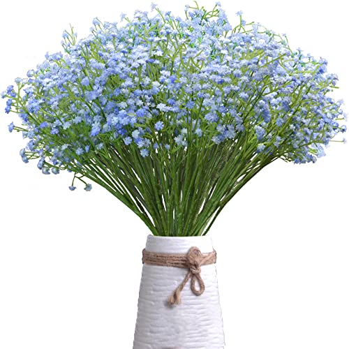 JIFTOK Babys Breath Artificial Flowers, 12 Pcs Fake Flowers Gypsophila Bouquet Fall Flowers Artificial for Decoration, Real Touch Silk Flower for Wedding Christmas DIY Party Home Garden Office(Blue)