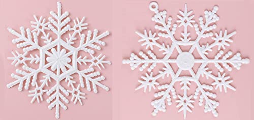 40pcs Plastic Christmas Glitter Snowflake, White Christmas Tree Decorations Xmas Winter Hanging Plastic Snow Flakes Ornaments for Wedding Holiday Party Home Decor 4 Inch