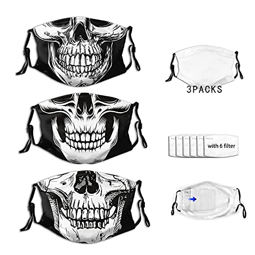 ProLeiBao 3pcs Skull Mask Reusable Adjustable Halloween Face Masks for Adults Washable Balaclava Men Women (Black and White Skull, Medium)