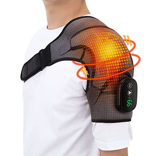 Heated Shoulder Wrap with Vibration, Cordless Shoulder Heating Pad, Massage Heated Wrap Braces for Left Right Shoulder, 3 Vibration and Temperature Settings, LED Display