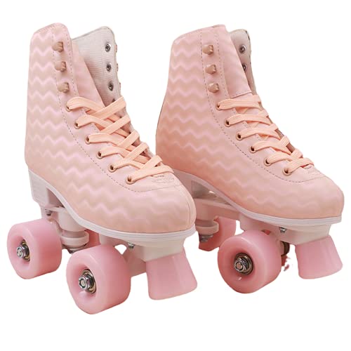 BDKNBHG Roller Skates for Women,Outdoor Skates,Shoes with Wheels Adult,Quad Roller Shoes High-top Roller Skates for Beginner Running Shoes,Pink-8.5US