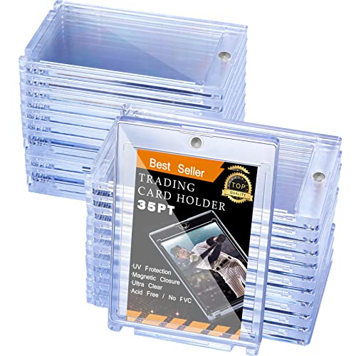 15 Pieces Magnetic Card Holder Cases Acrylic Card Holder 35 PT Clear Trading Cards Protectors for Sports Cards Baseball Football Hockey Cards Game Card Storage and Display (Silver Magnet)