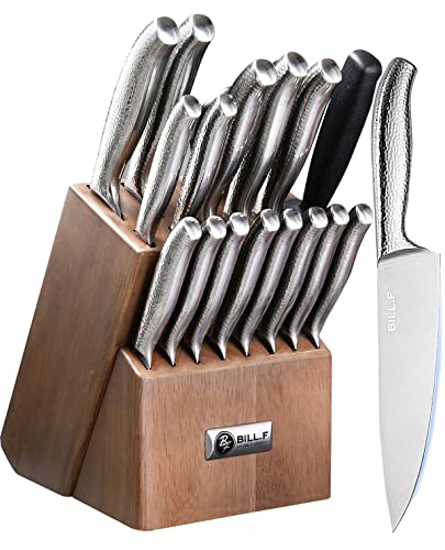 Kitchen Knife Set,18 Pieces Knife Sets for Kitchen with Block and Sharpener, Stainless Steel Knife Set with Knife Rod, 6 Steak Knives,Kitchen Shears,Kitchen Knives for Slicing, Dicing&Cutting