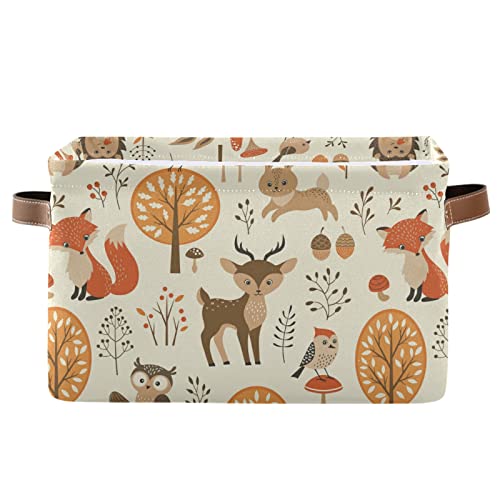 OREZI Rectangular Storage Bins with Handles,Collapsible Autumn Forest Jungle Animal Fox Deer Rabbit Laundry Hamper Storage Box for Toy Bins,Gift Baskets Bedroom,Clothes