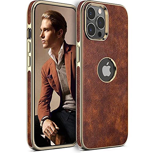 LOHASIC for iPhone 13 Pro Max Case, Vintage Leather Thin Slim Luxury PU Soft Flexible Bumper Non-Slip Grip Anti-Scratch Protective Cover Phone Cases for iPhone 13 Pro Max 6.7″ 2021 – Brown