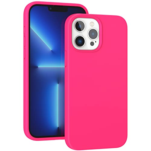 ARSUNOVO for iPhone 13 Pro Max Phone Case 6.7 inch, [Shockproof][Anti-Scratch] Slim Liquid Silicone Case Protective Bumper Rubber Gel Cover for iPhone 13 Pro Max 6.7″ 2021(Hot Pink)