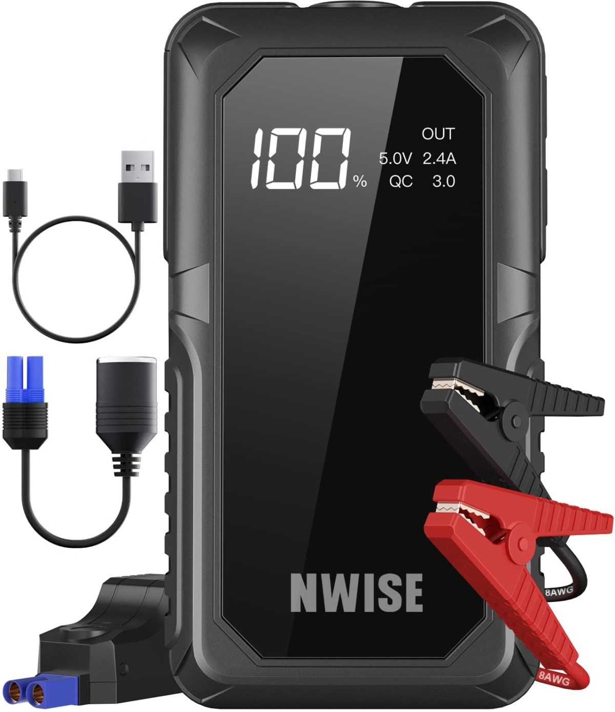 NWISE Car Jump Starter, 2000A Peak 20000mAh Portable Battery Starter with Smart Safety Jumper Clamps,12V Jump Boxes with Dual USB Quick Charge 3.0, LED Light | The Storepaperoomates Retail Market - Fast Affordable Shopping