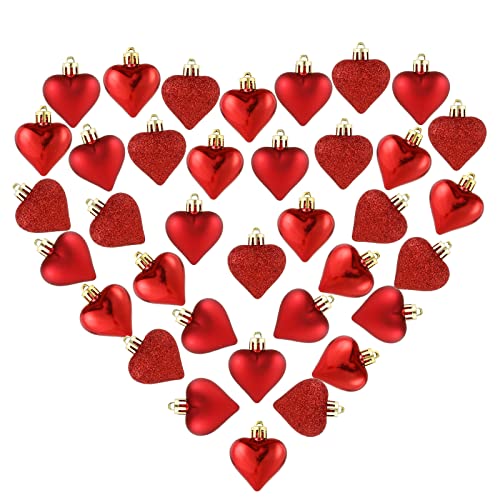 Naler 36pcs Heart Shaped Ornaments for Valentine’s Day Tree Decorations, Shatterproof Heart Shaped Baubles Hanging Ornamrnts for Valentine’s Day Holiday Home Party Tree Decorations